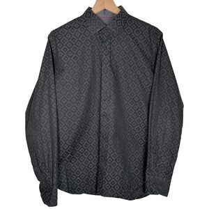 Bugatchi Shaped Fit Black Geometric Flip Cuff Dress Shirt M